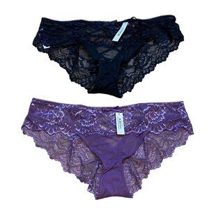 Adore Me Lace Cheeky Panties Set In Purple‎ & Black Size Large NWT